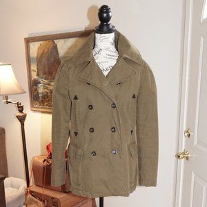 ZARA OLIVE DRAB PEACOAT WITH QUILTED INTERIOR